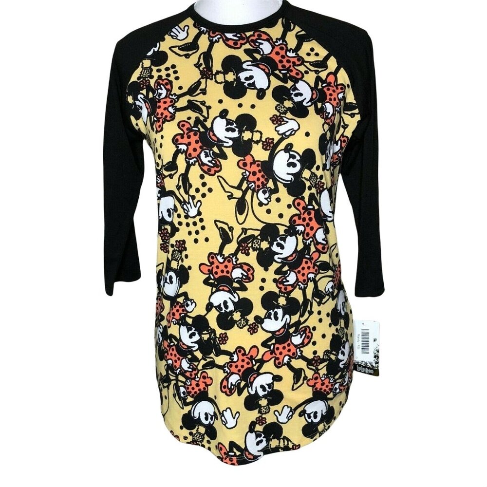 Disney LuLaRoe Randy XS Womens 3/4 Sleeve Raglan Top W/ Minnie Mouse Print